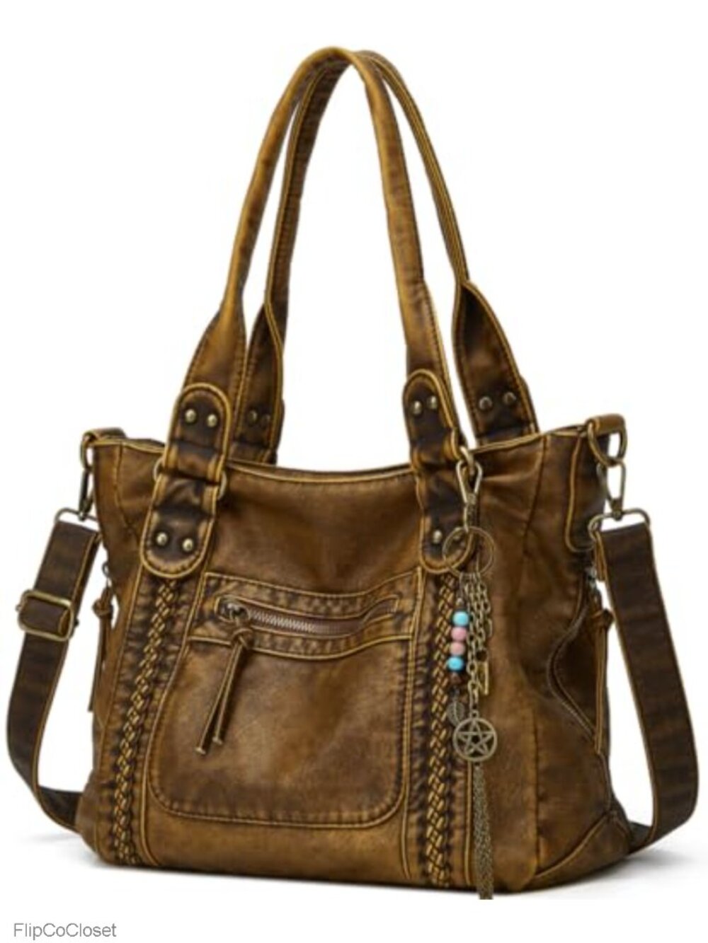 Soft Washed Vegan Leather Hobo Crossbody Bag Large Tote Multi Pocket